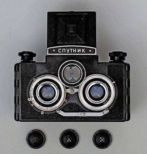 STEREO photo 120 film camera SPUTNIK twin lens/shutter T-22 - 1960s USSR made - Picture 5 of 11