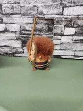 Vintage Gonk Gnome Fishing Carved Wood Figurine Mid Century