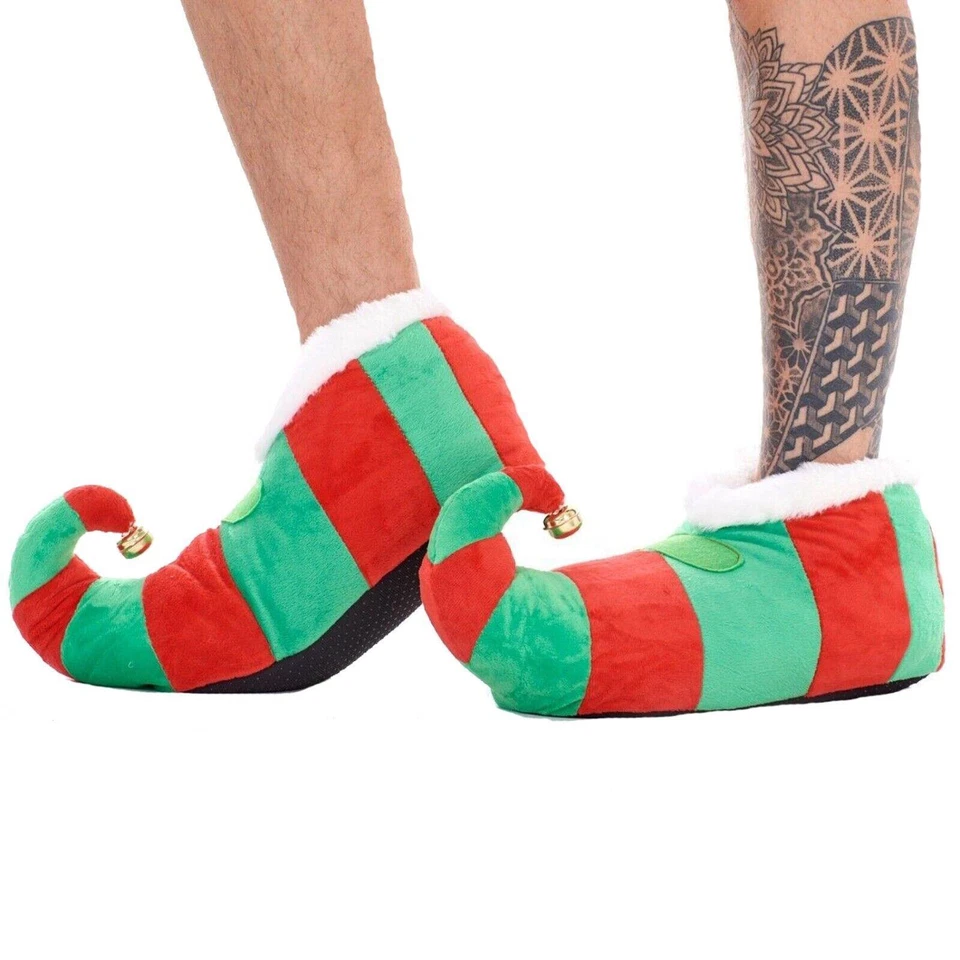 Adults Christmas Elf Slippers Mens Womens Novelty Plush Warm Xmas Elves Slippers - Image 1 of 3