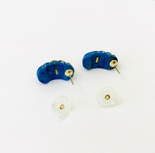 Solid 14K Yellow Gold Natural Blue Lapis Dome Earrings NEW - 第 5/9 張圖片