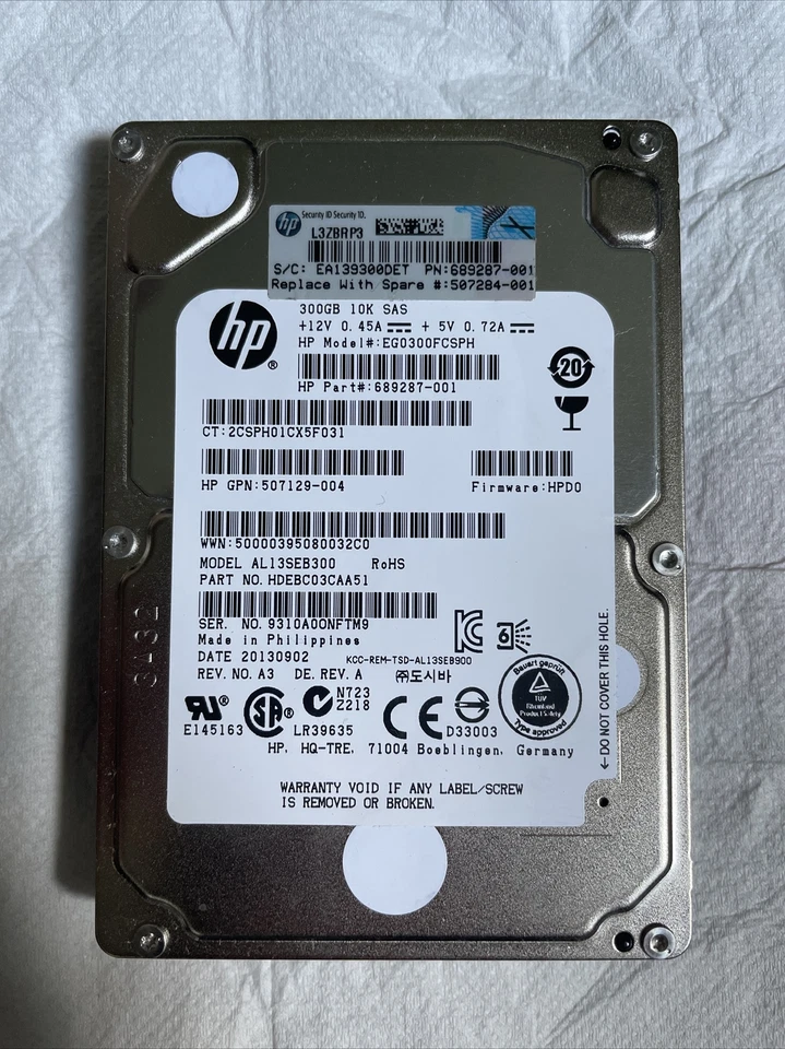 HP EG0300FCSPH 300GB SAS 6G 10K HDD 10.000 U/min 2.5" Festplatte