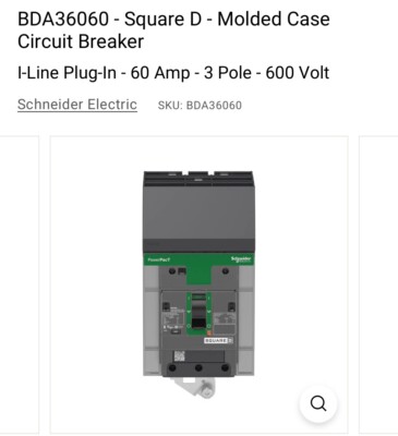 Square D BDA36060 3P 60A 600V Circuit Breakers