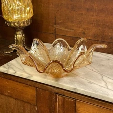 Vintage Italian Antica Cristalleria Peach Gold Blown Glass Centerpiece Bowl