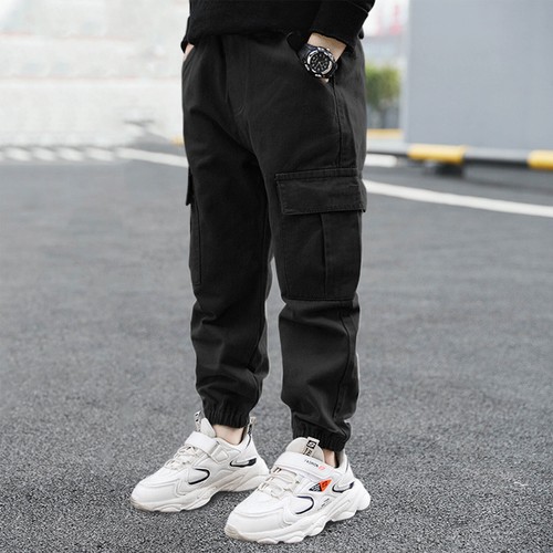 Kids Boys' Cotton Cargo Jogger Pants with Pockets Athletic Sports Sweatpants - Picture 3 of 57