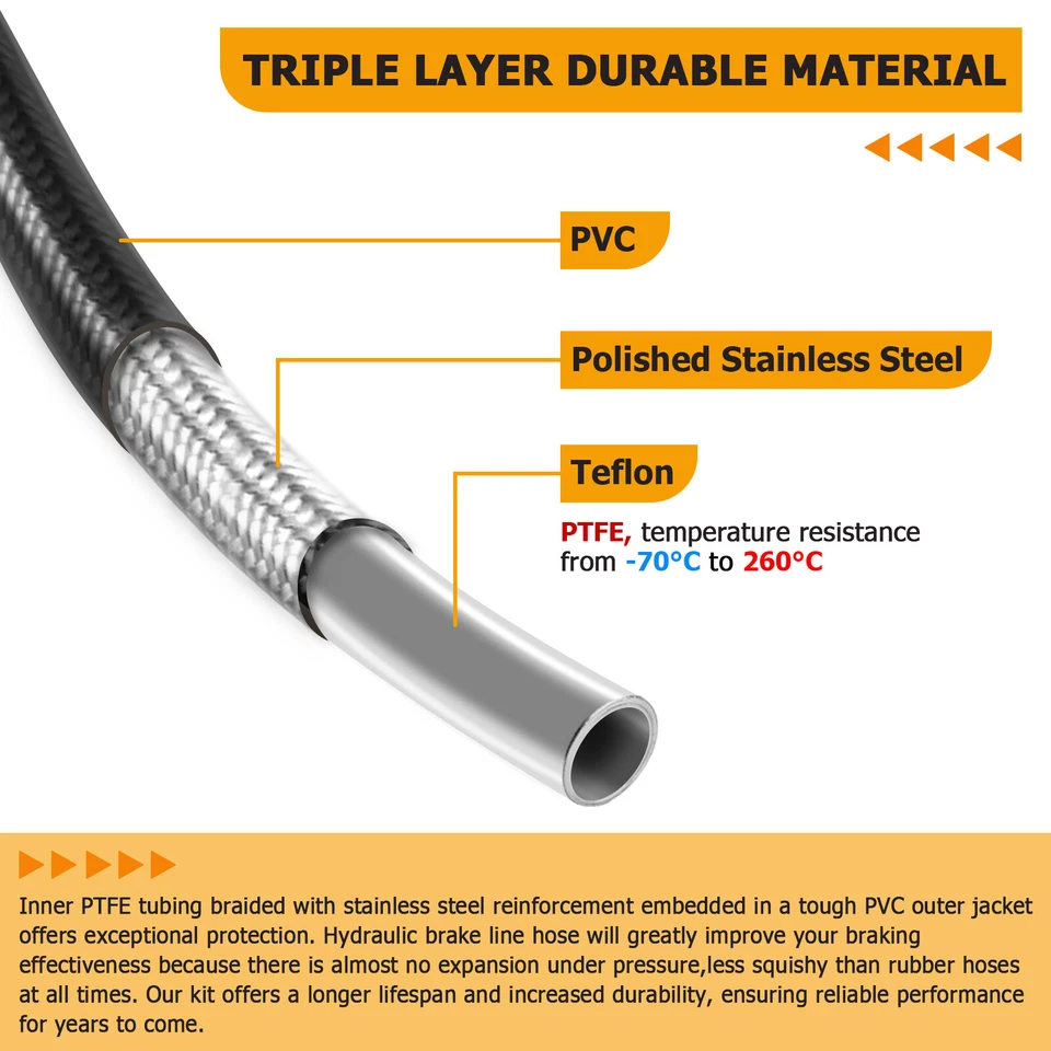 Stainless Steel Braided Upper Brake Line Kit Front +4" For Harley Touring w/ABS - Image 4 of 4