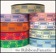 3yds 1.5" Gold Foil Snaffle Bits w Navy Straps Bridle Horse Grosgrain Ribbon
