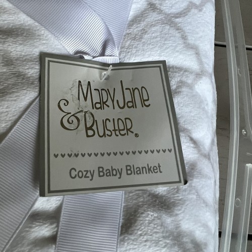 Mary Jane & Buster Rocking Horse Baby Blanket Gray White Silky Satin Edge - Picture 2 of 10