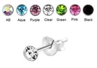 Crystal Stud Earrings - 925 SILVER - 1.5mm 2mm 3mm 4mm 5mm 6mm - Single or Pair