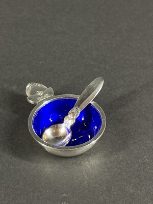 Vintage Georg Jensen Sterling Cactus Cobalt Enamel Open Salt Cellar & Spoon  | eBay