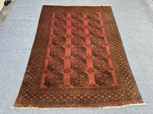 Vintage Afghan Filpai Rug | Tribal Hand Knotted Red Brown Persian Rug 6.4x8.8 ft