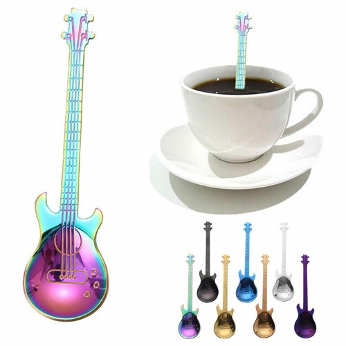 Stainless Steel Guitar Shaped Teaspoon, Coffee Dessert Spoon Flatware, 7 Colours - Bild 10 von 32