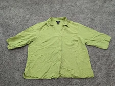Avenue Blouse Womens 18/20 55% Linen Button Down Green 3/4 Sleeve