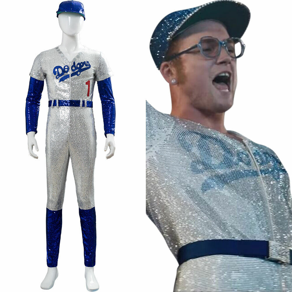 Rocketman Elton John Dodgers Baseball Sequin Cosplay Jumpsuit Costume  Uniform