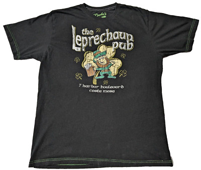 DUKE'S THE LEPRECHAUN PUB Costa Mesa Men Medium Black Cotton Graphic T-Shirt