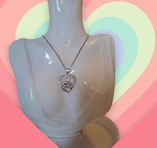 VINTAGE Mutter und Kind Herz Anhänger Halskette silberfarben Box Kette. Diamant