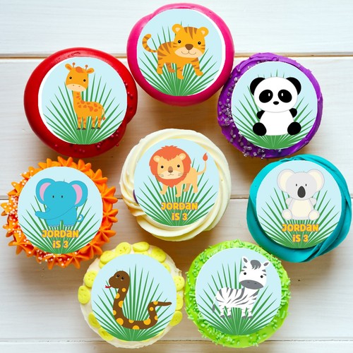 Jungle Animal Safari Pre-cut Edible Cupcake or Cookie Toppers - 第 1/2 張圖片