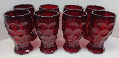 Vintage Imperial Glass Provincial Red 'Thumbprint' 6 oz Tumbler Glasses-Set of 8