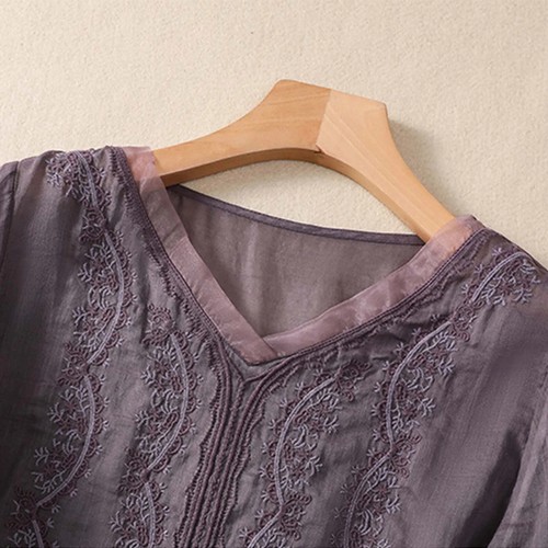 Vintage Ethnic Style Cotton Linen Blouse Summer Women Clothing Fashion - Afbeelding 23 van 28