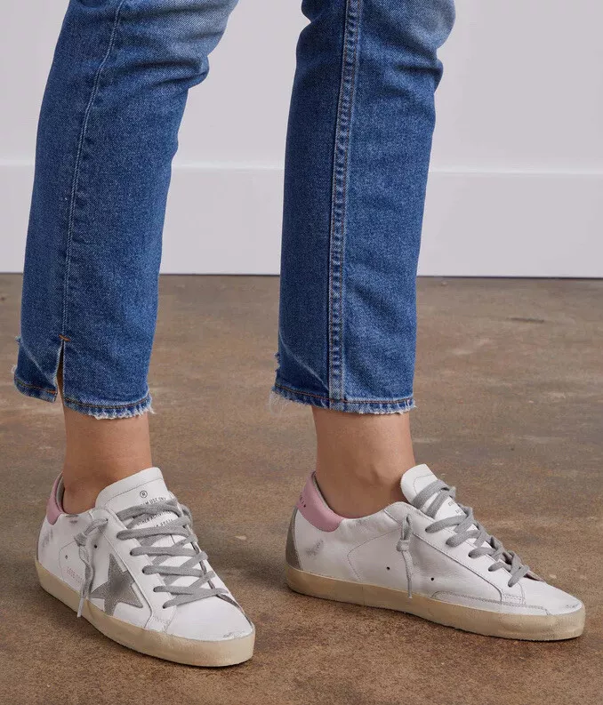 Golden Goose Superstar Sneaker White Leather/Pink/Gray Star Sz 38 New In Box