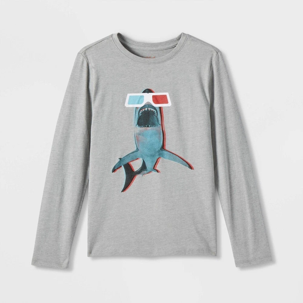 Boys' '3D Shark' Long Sleeve Graphic T-Shirt - Cat & Jack Heather Gray L 12/14