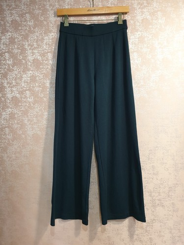 M&S size 8 short navy blue stretch jersey high rise wide leg trousers 26" x 28"