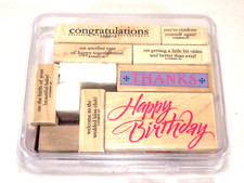 Stampin Up 9pc Wood Mounted Rubber Stamps 'Congrats'