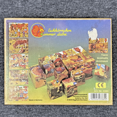 Vtg Eichhornchen Cimmer Dabei Animal Scenes 6 Sided Wooden Block Puzzle Germany