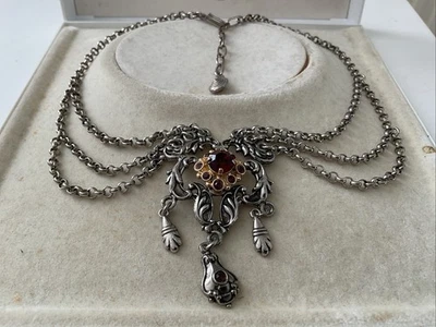 Trachten Kollier Kette Silber Gold Farben Rote Steine Oktoberfest Schmuck - Bild 1 von 4