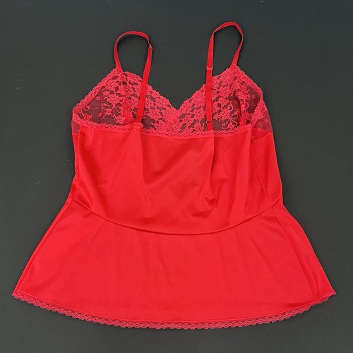 Vintage JCPenney Women's 38 Red Cami Camisole Top Satin Lace Trim 100% Nylon USA - Imagen 2 de 5