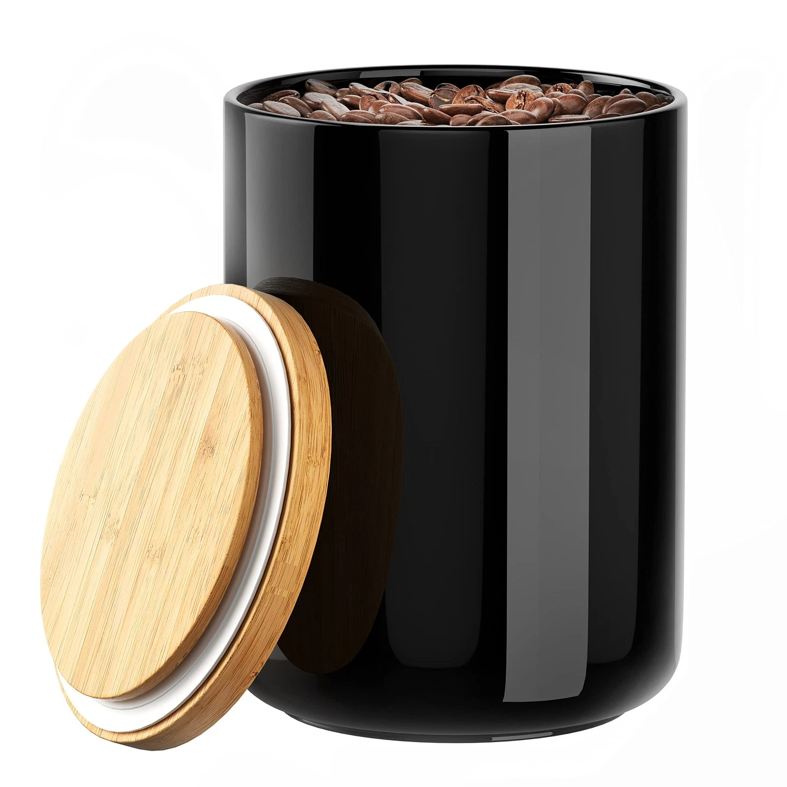 White Ceramic 1050mL 4 cup Food Storage Canister with Airtight Lid and Silico...