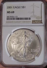 AMERICAN SILVER EAGLE 2001 NGC MS 69 BLAST WHITE 1 TROY OZ