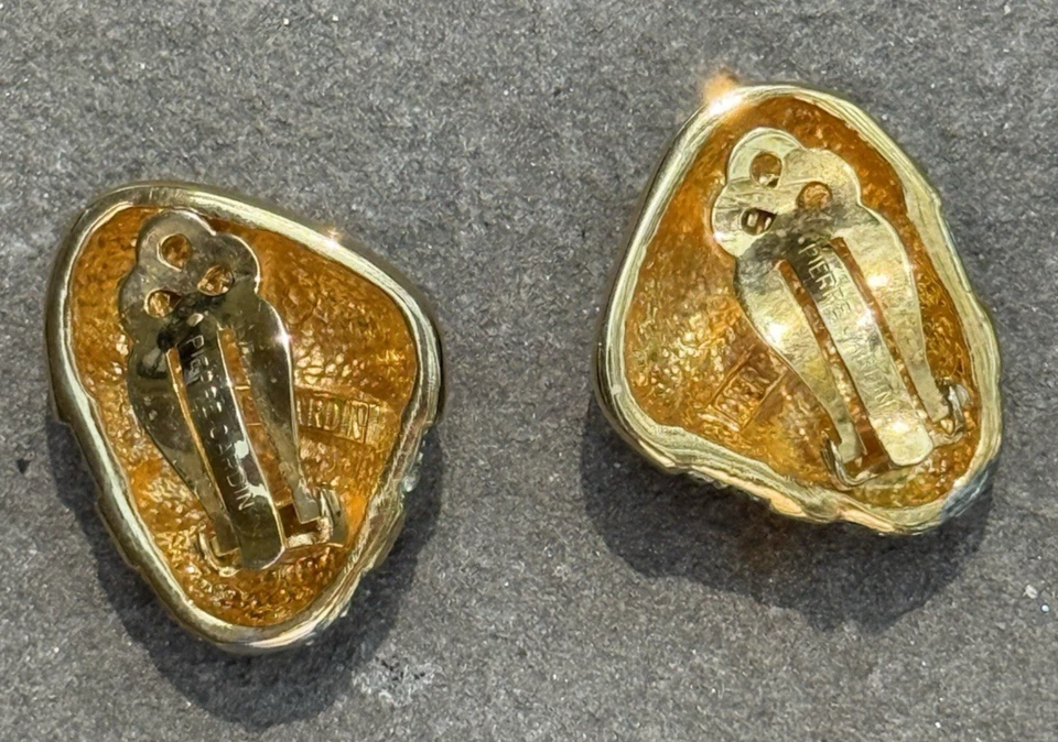 Винтажный Pierre Cardin кристалл серьги золотой тон зажим на РЕДКАЯ - Изображение 3 из 3