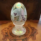Fenton Egg on Stand Opalescent Finish Glass #465 Signed P Hayhurst