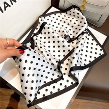 100 Silk Long Scarf Women Fashion Black White Polka Dots Neckerchief 150 15cm