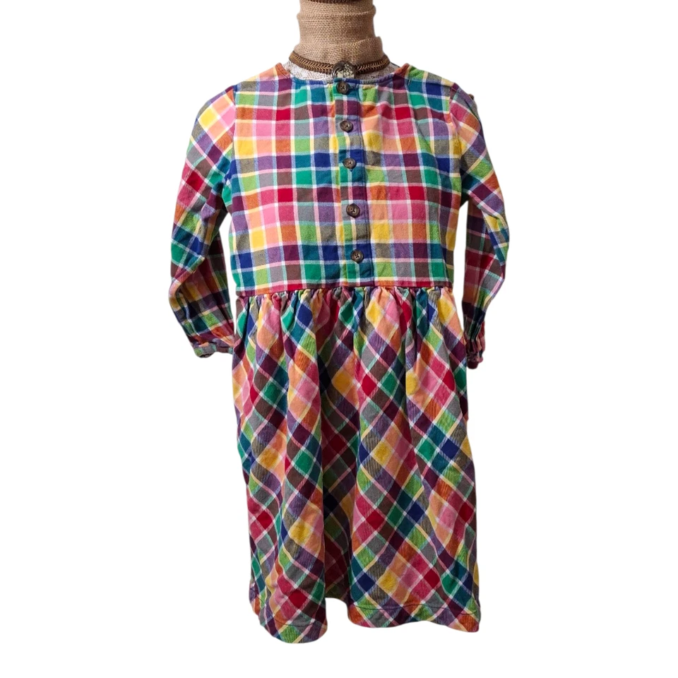 Hanna Anderson Plaid Flannel Girls Long Sleeve Dress size 12 - Image 3 of 4
