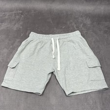 Fleece Factory Men's Gray Fleece Cargo Shorts 65 Cotton Drawstring Pockets M