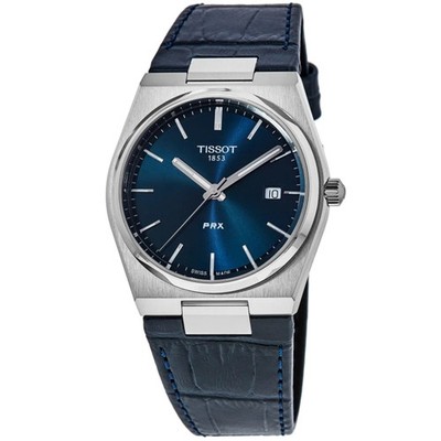 New Tissot PRX Quartz Blue Dial Leather Strap Men's Watch T137.410.16.041.00