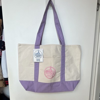 Trader Joe's Reusable Tote Bag groß 51x37x15cm Beige/Lila Baumwolle/Polyester