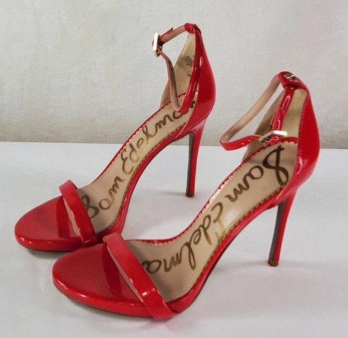Sam Edelman rot ARIELLA Knöchelriemen Lackleder Stilettoabsatz 7,5 M - 37,5 EU