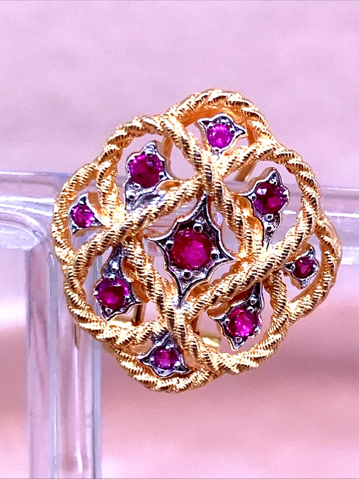 ORECCHINI IN STILE IN ARGENTO 925 PLAC. ORO CON PERNO E CLIP E RADICE DI RUBINO - Immagine 2 di 4