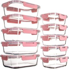 10 Pack Glass Food Storage Containers with Lids Leakproof, Airtight Glass Meal