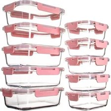 10 Pack Glass Food Storage Containers with Lids Leakproof, Airtight Glass Meal