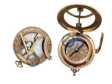 Antique Brass Pocket Sundial Compass Outdoor Camping Hiking 3 inch DRGR