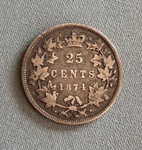 1874 H Canada 25 Cents CIRCULATED silver NICE free shipping