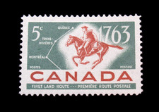 Canada Stamp Scott 413 Postrider and First Land Mail Routes 5 Cent 1963 Mint MNH