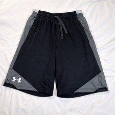 Under Armour HeatGear Youth LG Athletic Shorts Black Gray Loose Fit Training
