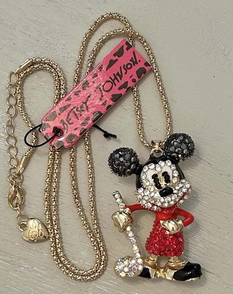 Colar corrente pingente de rato móvel golfe strass vermelho Betsey Johnson novo com etiquetas - Imagem 2 de 4