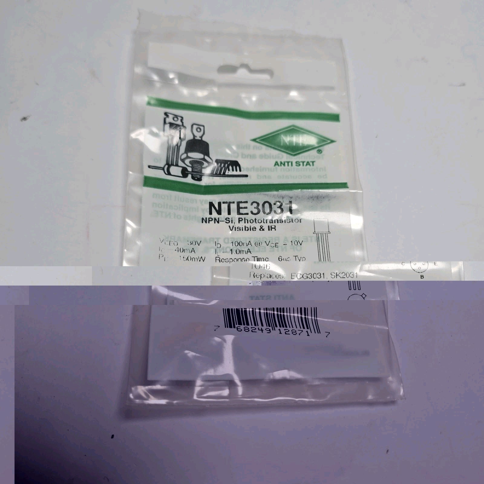 NTE3031 NPN Silicon Visible IR Phototransistor Detector ECG3031 NOS