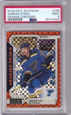 2018-19 OPC Platinum Jordan Kyrou Marquee Rookie Orange Checkers #18/25 PSA 9