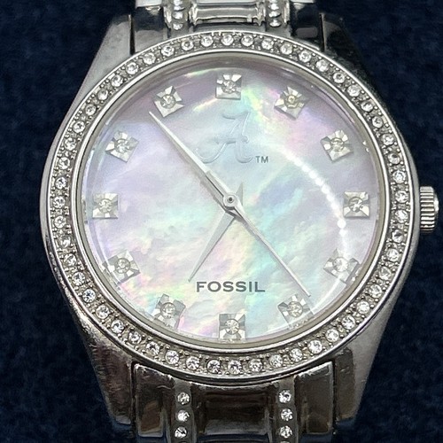 fossil watch women University Of Alabama Silver Stone Pink Iridescent Face - Picture 2 of 11